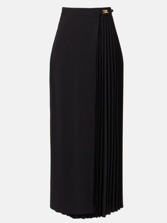Sandro Dresses & Skirts - Sandro Black Souvenir Pleated Wrap Midi Skirt Gold Buckle Size 34 FR 2 US